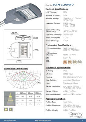 Efficient 35W High Power LED Street Lights RoHS With 50000hrs Longlife