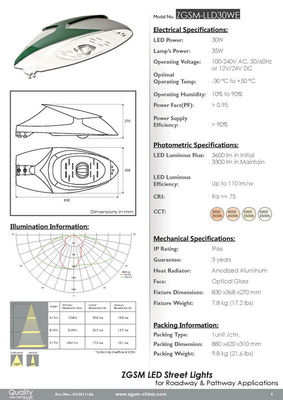 Parking Lot Warm White High Power LED Street Lights Ra 75 , 240v 200v 110v