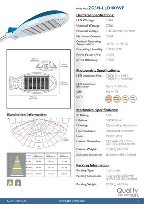 18000 lumen 165W High Power LED Street Light Fixtures 6000K 5500K 3500K