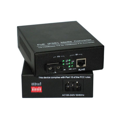 10M / 100M Power Over Ethernet PSE Media Converter Built In AC / DC Power Supply